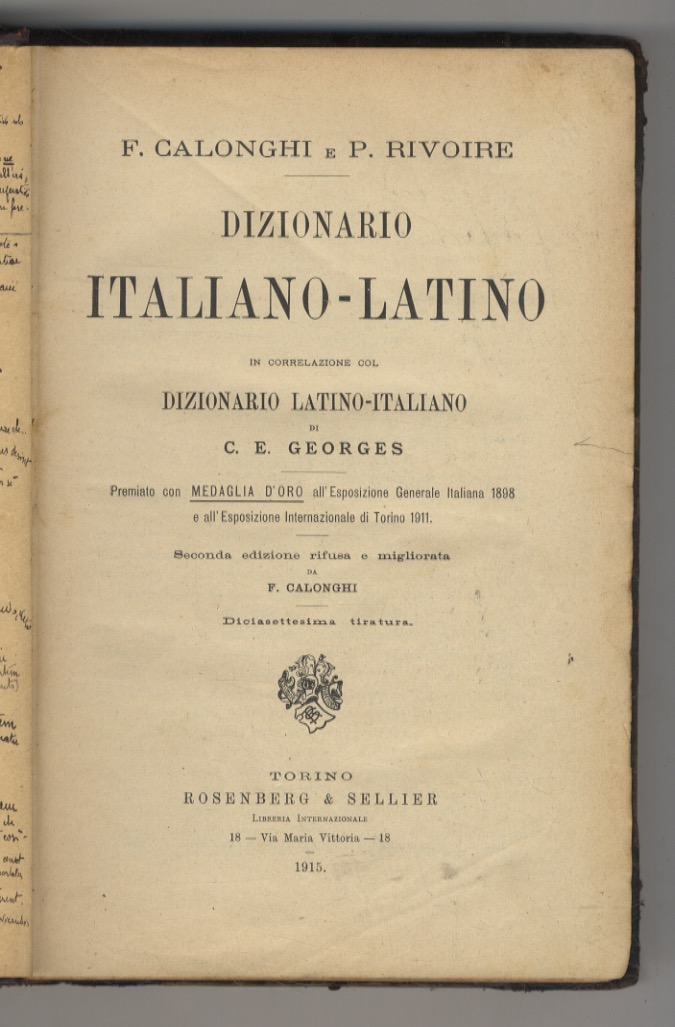 Dizionario Italiano – Latino. In correlazione col dizionario