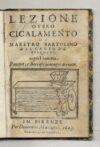 Lezione o vero Cicalamento di maestro Bartolino dal canto de' bischeri sopra 'l sonetto Passere, e Beccafichi magri arrosto.